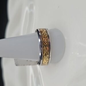 Men's Stainless Steel Gold Metallic Band Ring Celtic Design Style Wedding Band